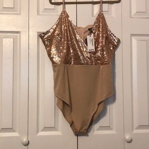 Sequin Detailed Tan Bodysuit.